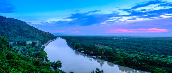 Tapi River is the main river in the south of Thailand. During the evening sunset panorama. 