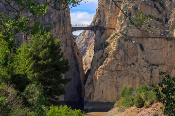 King's little pathway, "the world's most dangerous path". Bridge and walkway pinned along the steep walls of a narrow gorge in El Chorro (Ardales, Málaga)