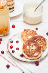 Cheesecakes with sour cream. Breakfast.