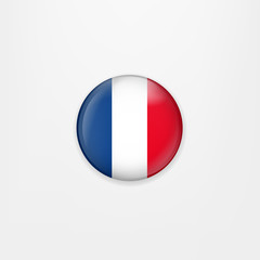 Flag of France round icon, badge or button. French national symbol. Vector illustration.