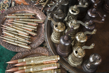 Copper product as souvenir for visitors and tourists in Old Town Sarajevo. Bosnia and Herzegovina.