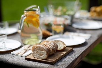 table with food for dinner at summer garden party