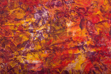 Obraz na płótnie Canvas Oil paint red yellow abstract background. Palette knife paint texture. Art concept.