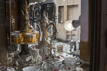 Copper product as souvenir for visitors and tourists in Old Town Sarajevo. Bosnia and Herzegovina.