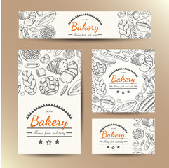 Set of vector cards with bakery products