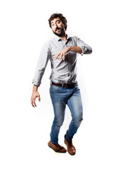 young cool man full body jumping