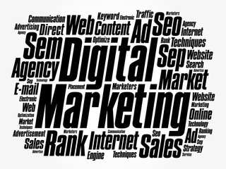 Obraz premium Digital Marketing word cloud collage, business concept background