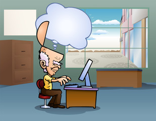 man open his head using computer