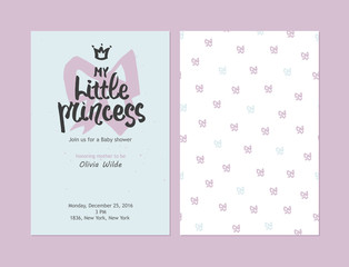 My little princess - Baby shower girl invitations, vector templates.