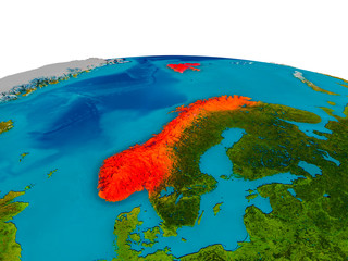 Norway on model of planet Earth