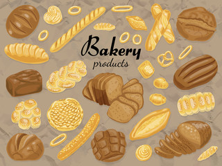 Set of isolated colored bakery products