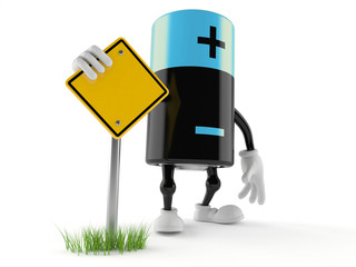 Battery character with blank road sign