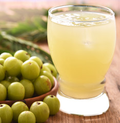 The emblic tree or Indian goose-berry, Phyllanthus emblica juice
