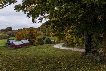 Historic Farm and Red Barns - Winding Dirt Road - Autumn / Fall Colors - Vermont