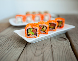 sushi with chopsticks