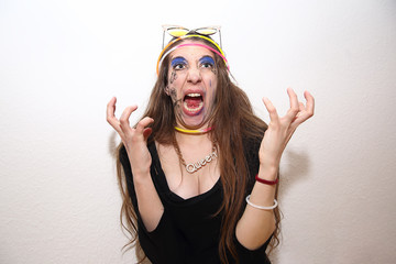 Funny mad woman screaming with rage and frustration 
