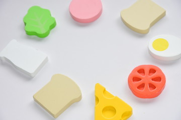 Well-balanced breakfast with wooden toys