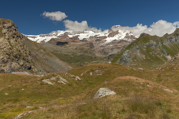 View to Monte Rosa mountain in italian Alps