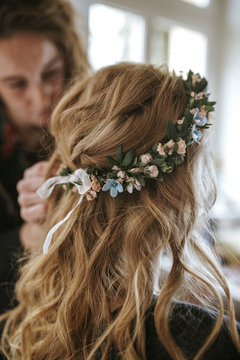 bridal hair wreath from the side