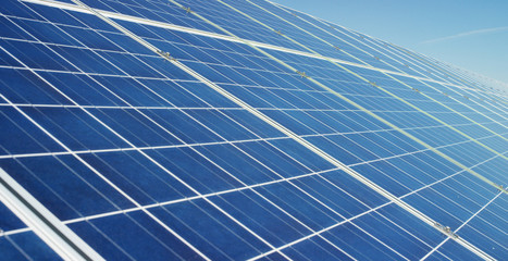View close to the photovoltaic panel, using clean energy, renewable energy. The concept of remote...