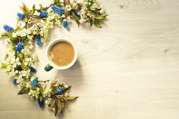 Fototapeta na wymiar Still life of coffee and flowers