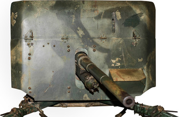Armoured gun emplacement, isolated on white