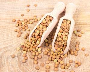 Raw green lentils . Close Up .