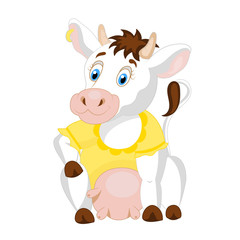 Cute cow sitting with full of milk udder