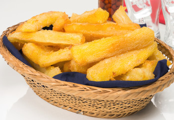 Fried cassava in white background