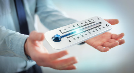 Businessman checking the temperature drop 3D rendering