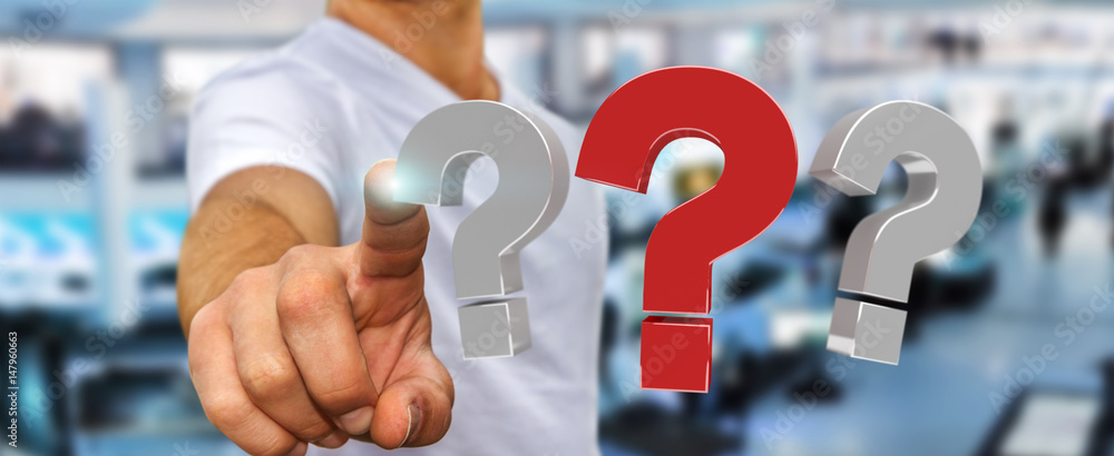 Fototapete Businessman using 3D rendering question marks