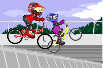 Fototapeta premium BMX riders competing in the child class