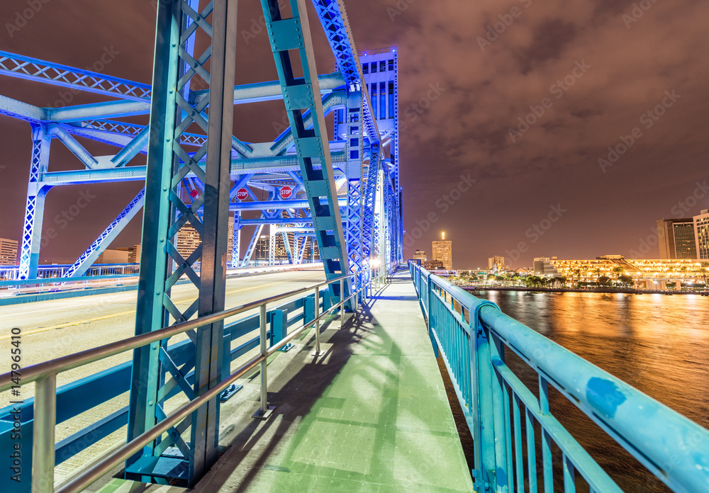 Sticker jacksonville, florida. city lights at night from bridge