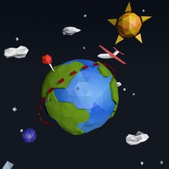 Travel around the world, low poly illustration