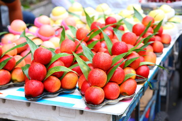 sweet apples with leaves.