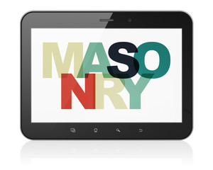 Building construction concept: Tablet Computer with Masonry on  display
