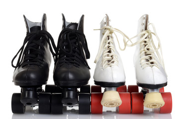 front view men and women quad roller skates