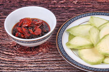 Sweet fish sauce and dried shrimp with mangoes.