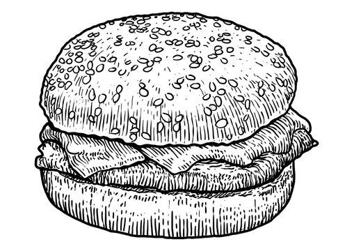 recommend clip art: Hamburger illustration, drawing, engraving, ink, line art, vector