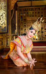 The pantomime (Khon) festival candles,Thai traditional dance of the Ramayana epic drama art,Thailand