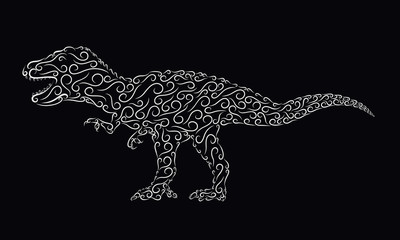 Silver patterned dinosaur on a black background