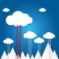 ladder to the clouds on blue background.