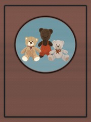 Brown background with three teddy bears