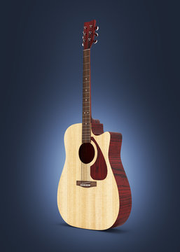 Acoustic guitar on dark blue gradient background 3d
