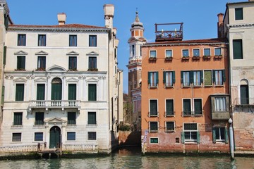 Fototapeta na wymiar Palazzi and church on the Grand Canal, Venice, Italy, Europe.