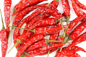 dried thai chili peppers isolated on a white background