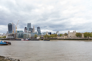 Fototapeta na wymiar Skyline of the City of London from across the River Thames