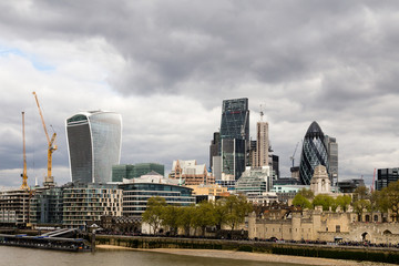 Skyline of the City of London from across the River Thames