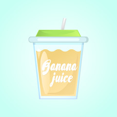 A glass of fresh banana juice in a glass bowl with a straw. Isolated on a gradient background.