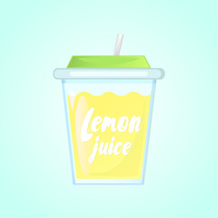 A glass of fresh lemon juice in a glass bowl with a straw. Isolated on a gradient background.